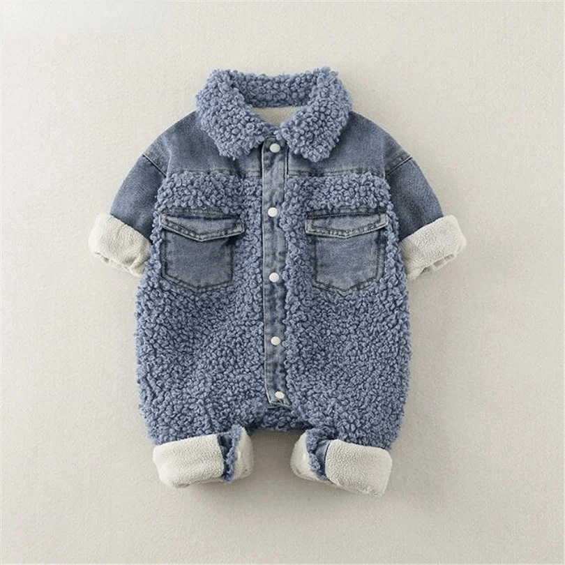 

Зимний Детский комбинезон для новорожденных, джинсовый бархатный детский комбинезон, комбинезоны, плотные теплые детские комбинезоны для ...