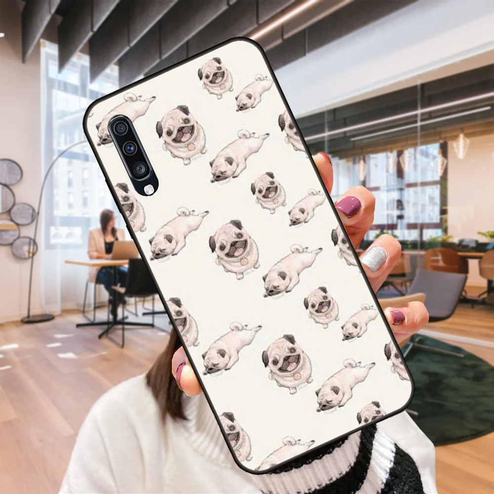 Чехол для Samsung Galaxy A 50 51 71 70 7 5 10 20 30 40 41 21 S E черный с изображением мопса французского