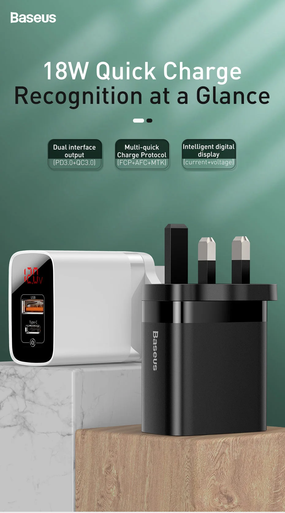 Baseus светодиодный дисплей USB зарядное устройство для мобильного телефона адаптер питания для iPhone samsung xiaomi настенная Быстрая зарядка розетка Великобритания вилка универсальная