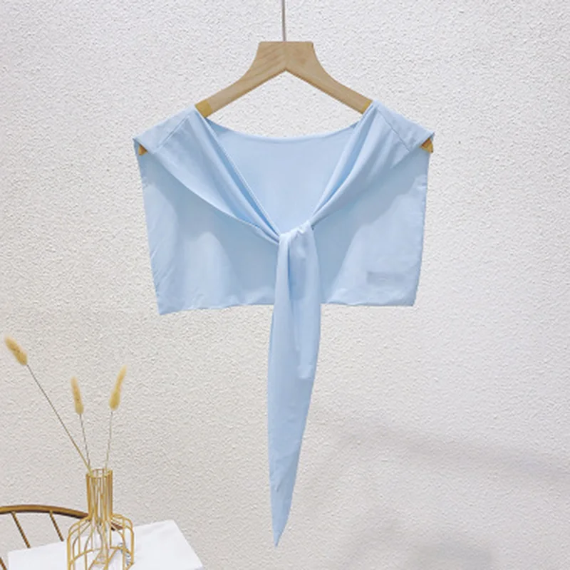 

Korean Solid Neck Guard Scarve Summer Female Blouse Shoulders Fake Collar Cape Knotted Thin Ice Silk Sunscreen Shawl Scarf P2