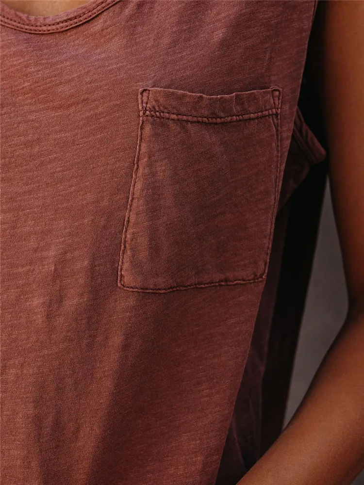 

Prettyshe 2021 Women's Spring Summer New Casual Tank Tops U-Neck Patch Pockets Solid Hem Ladies Harajuku Korean Female Vest