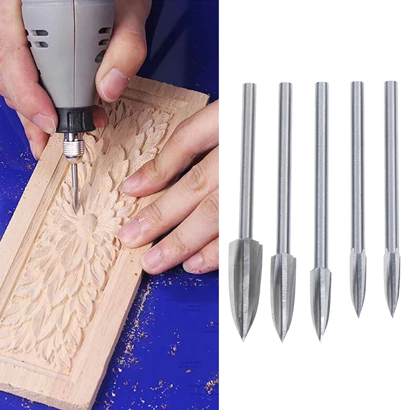 

5Pcs 3*3-8mm 3mm Shank Milling Cutters White Steel Sharp Edges Woodworking Tools Three Blades Wood Carving Knives Electric drill