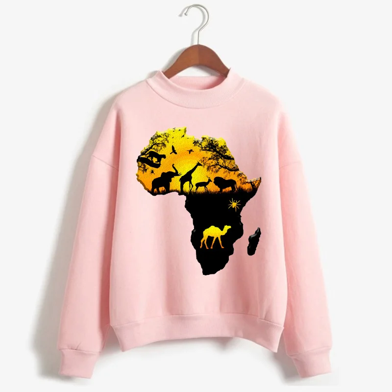 

Africa Map Graphic Sweatshirts Women Clothes 2020 Harajuku Female Hoodies Aesthetic White Print Pullovers Sportswear Streetwear