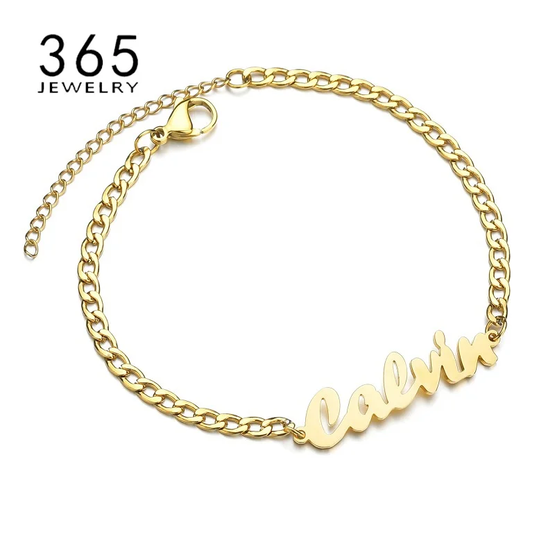 New Fashion Customed NK Chain Stainless Steel Name Bracelet Heart Round Bracelet For Women Girls Drop Shipping Party Gift images - 6