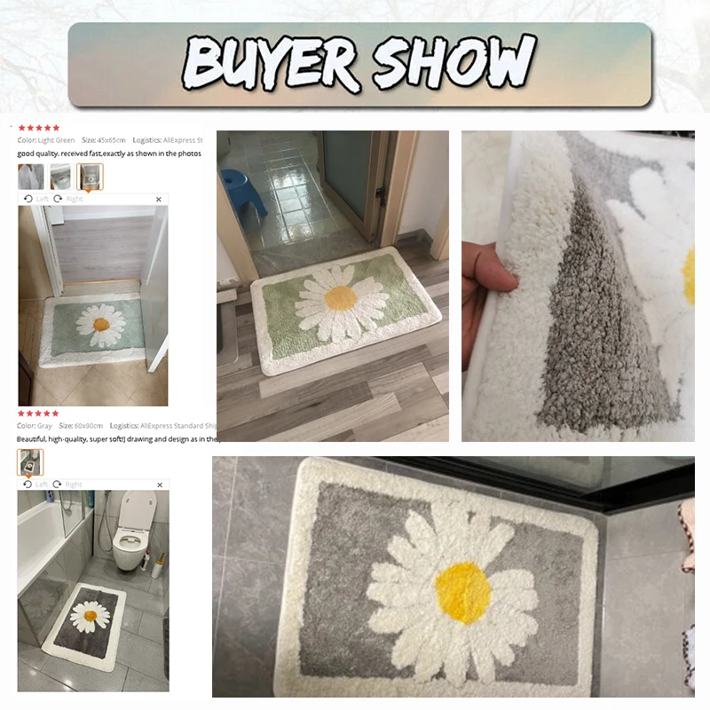 Коврик для ванной Ванная комната нескользящий ковер с рисунком в виде ромашек и