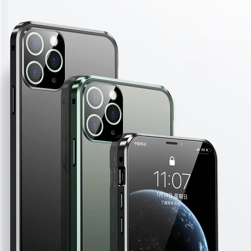 

Магнитный чехол с двойным стеклом и полной защитой 360 градусов для Apple iphone 12 Pro Max, чехлы для iPhone 12 Mini, стеклянный чехол