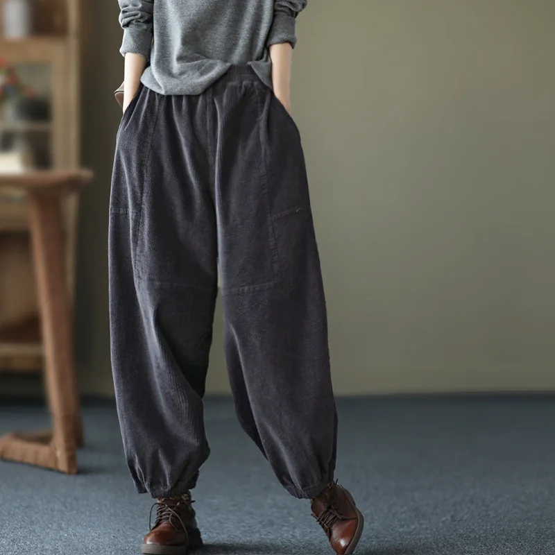 

2022Autumn Winter New High Waist Slimming Casual Retro Corduroy Wide Leg Pants Simple Loose Women Harem Pants Tide Free Shipping