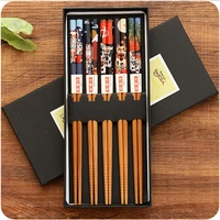 5pcsbox bamboo lucky cat chopstick cute chopsticks with gift box chop sticks tableware suit chinese food dietary tools