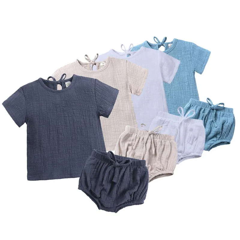 Summer Infant Baby Boy Clothes Set Linen Cotton Short Sleeve Baby Tops +Shorts 2Pcs Toddler Kids Girl Outfits Newborn Clothing