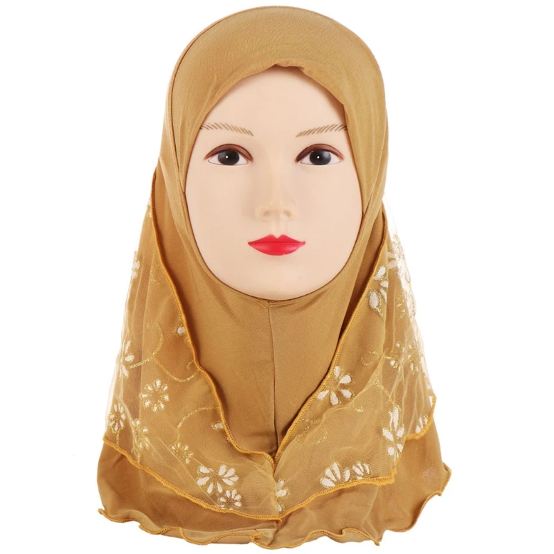 

Children Muslim Small Girl Hijab With Lace Islamic Scarf Shawls Stretch Turban