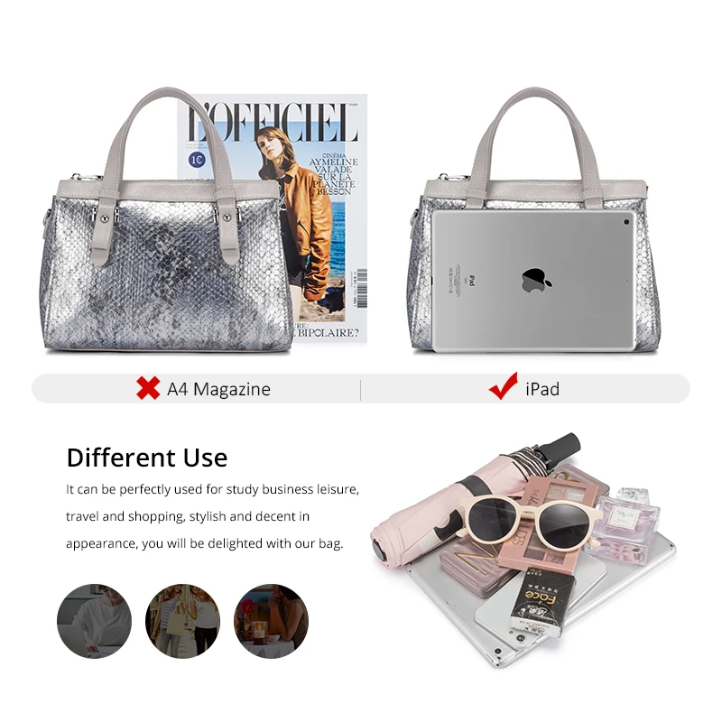 Сумка REALER из натуральной кожи под змеиную кожу женские большие сумки на плечо