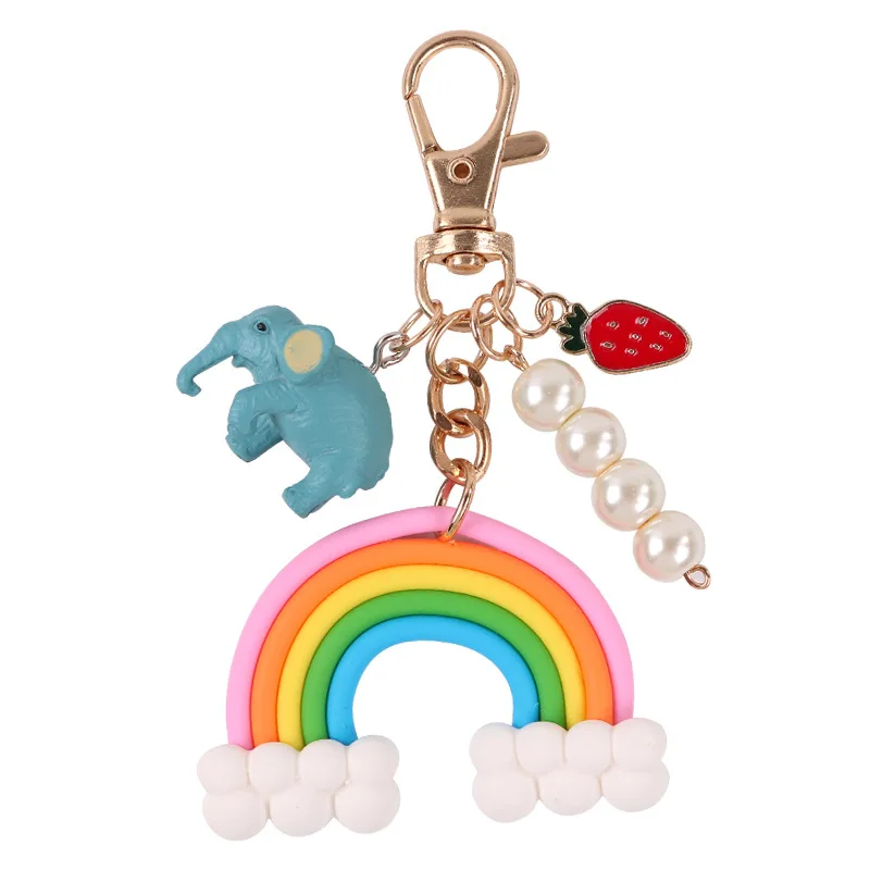 

2020 Hot Selling Keychain Little Elephant Strawberry Fantasy Rainbow Cloud Key Chain Car Pendant Bag Trinket Keyring Gift