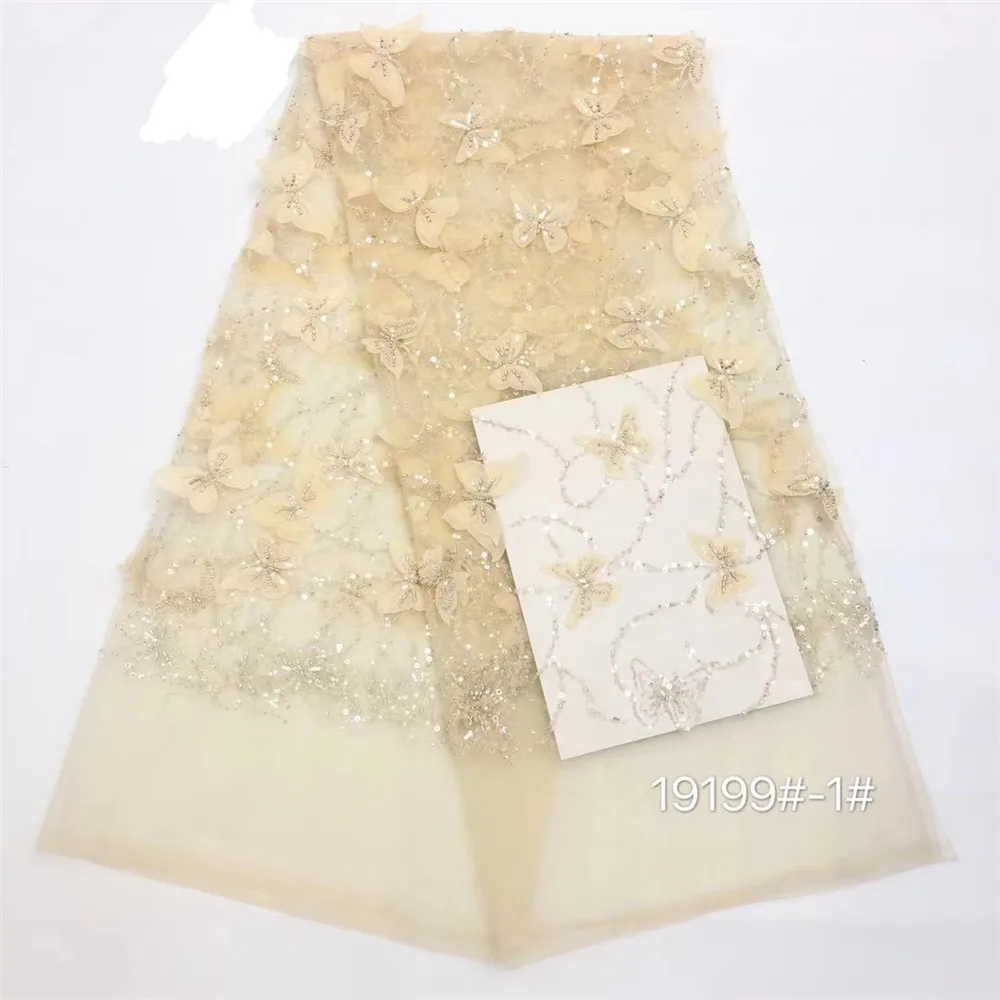 

Madison Luxury Blue Handmade Beads Lace Fabric Embroidery Africa Beaded Lace Fabric Nigeria French Tulle Lace Fabric for Sewing