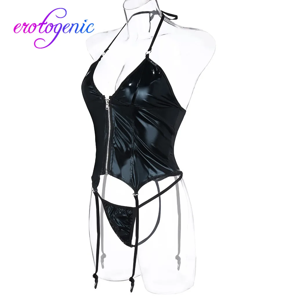 Сексуальное женское нижнее белье сексуальное кожаное боди на молнии с