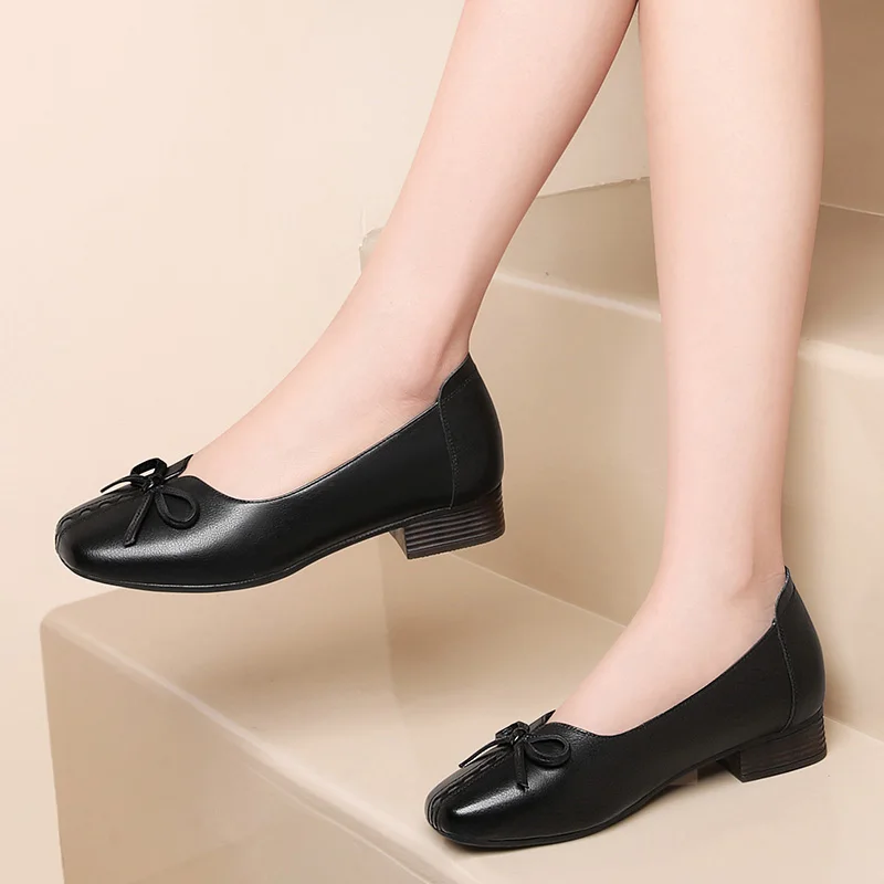 

New Fashion Trend Square Head With Shallow Bow Decorative Foot Waterproof Platform Women's Shoes