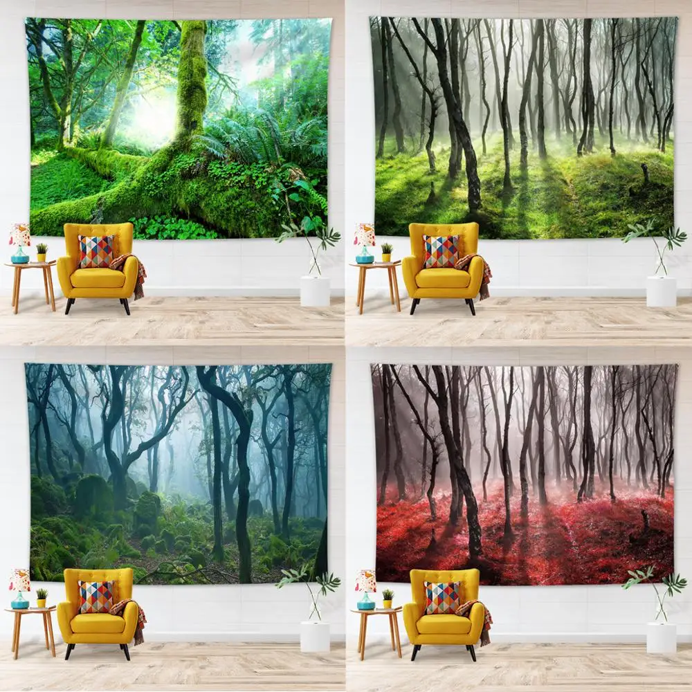 

Green Natural Forest Printed Large Wall Tapestry Cheap Hippie Wall Hanging Bohemian Wall Tapestries Mandala Wall Art Decor