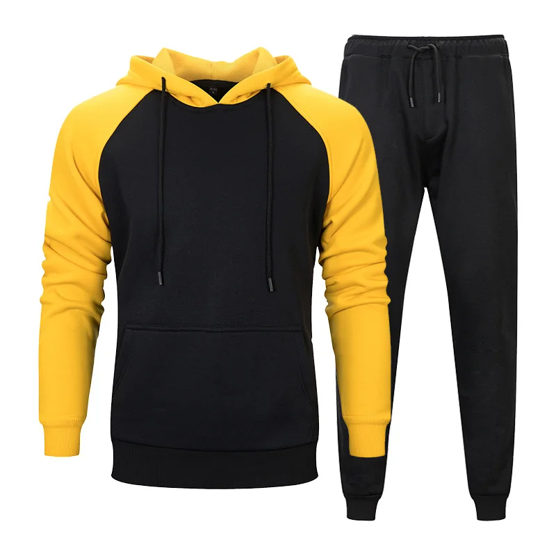 

Men's Streetwear Tracksuit 2 Piece Set 2020 Spring Autumn Fashion Trend Contrast Color Hooded Solid Color Trousers Set Two Piece