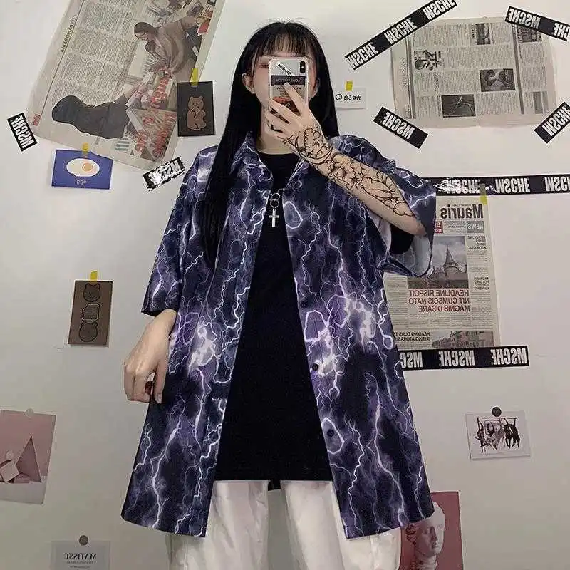 

Long Sleeve Hip Hop Shirts Mens Cool Harajuku Lightning Shirts Male Casual Shirts Streetwear Fashion Korean Summer Shirt Male