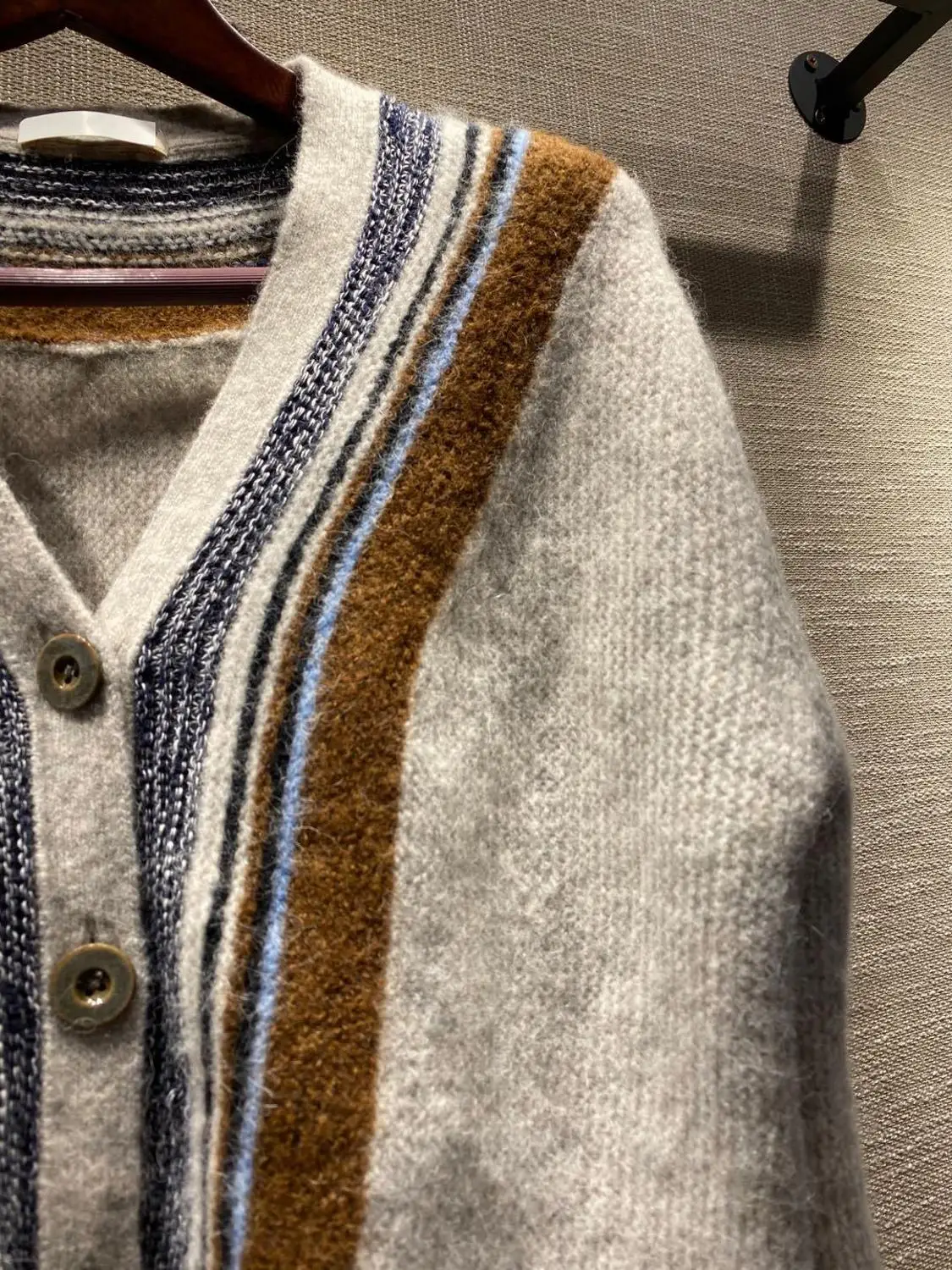 

Wool blend women knit Cardigan sweater long sleeve v-neck Contrast color lady knit Cardigan sweater