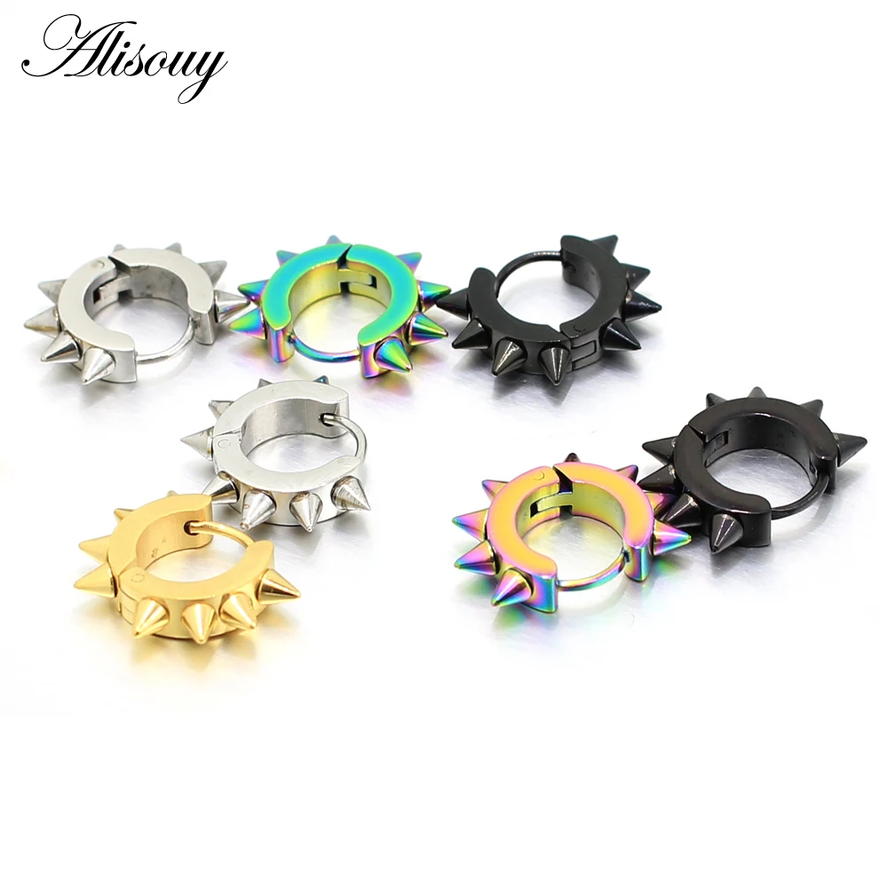 Черные серьги кольца Alisouy для ногтей женщин и мужчин гвоздики из нержавеющей