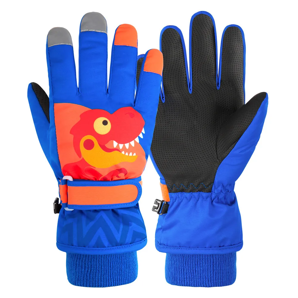 

Kids Winter Warm Ski Gloves Cartoon Dinosaur Gloves Winterproof Waterproof Coldproof Breathable Children'S Cycling Gloves