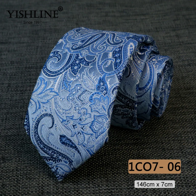 1CO7-6 YISHLINE модный мужской галстук 7 см с узором пейсли, Классический Цветочный галстук, 1200 иглы, галстуки для шеи, галстук для жениха, Свадебный галстук, обтягивающий синий и красный цвета - Цвет: 1CO7-6