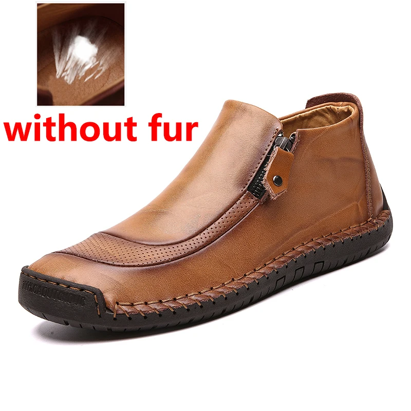 yellow without fur JINTOHO/Мужская зимняя обувь из натуральной кожи; модные мужские кожаные ботильоны; повседневные мужские ботинки; Мужская зимняя обувь; теплые зимние ботинки - Цвет: yellow without fur
