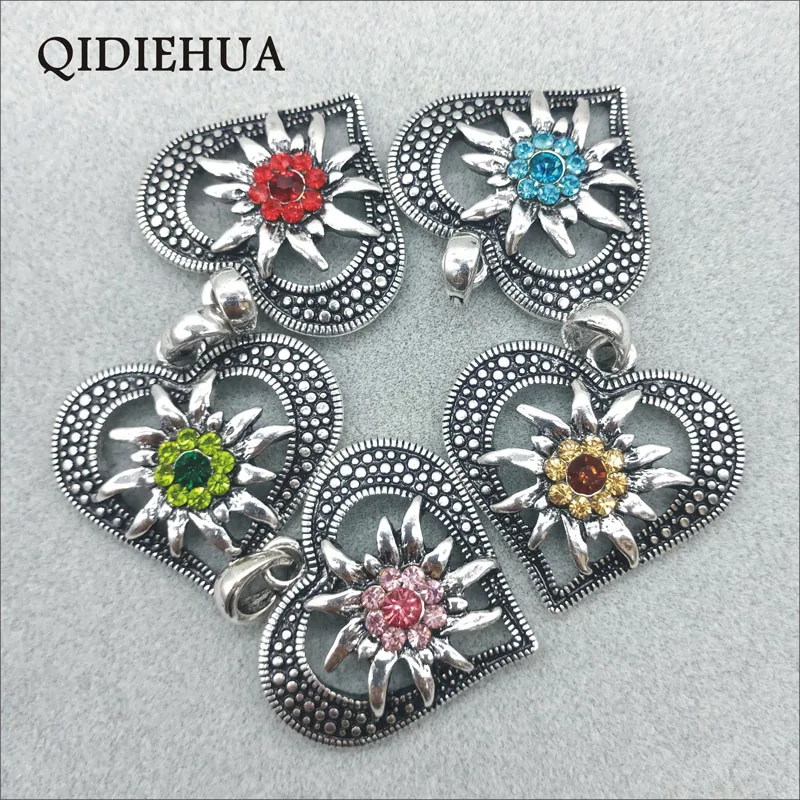 3pcs Antique Silver Plated Love Heart Shape Alloy Connects For Making Pendant Necklace Fashion Crystal Edelweiss Jewelry Finding | Украшения
