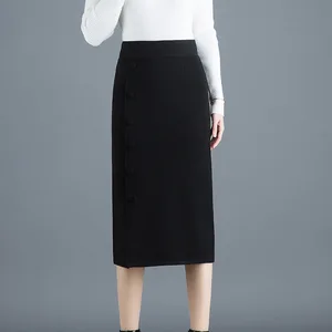 Женская шерстяная юбка, Повседневная серая трапециевидная юбка с разрезом спереди, однобортная длинная юбка в Корейском стиле, Осень-зима 2020