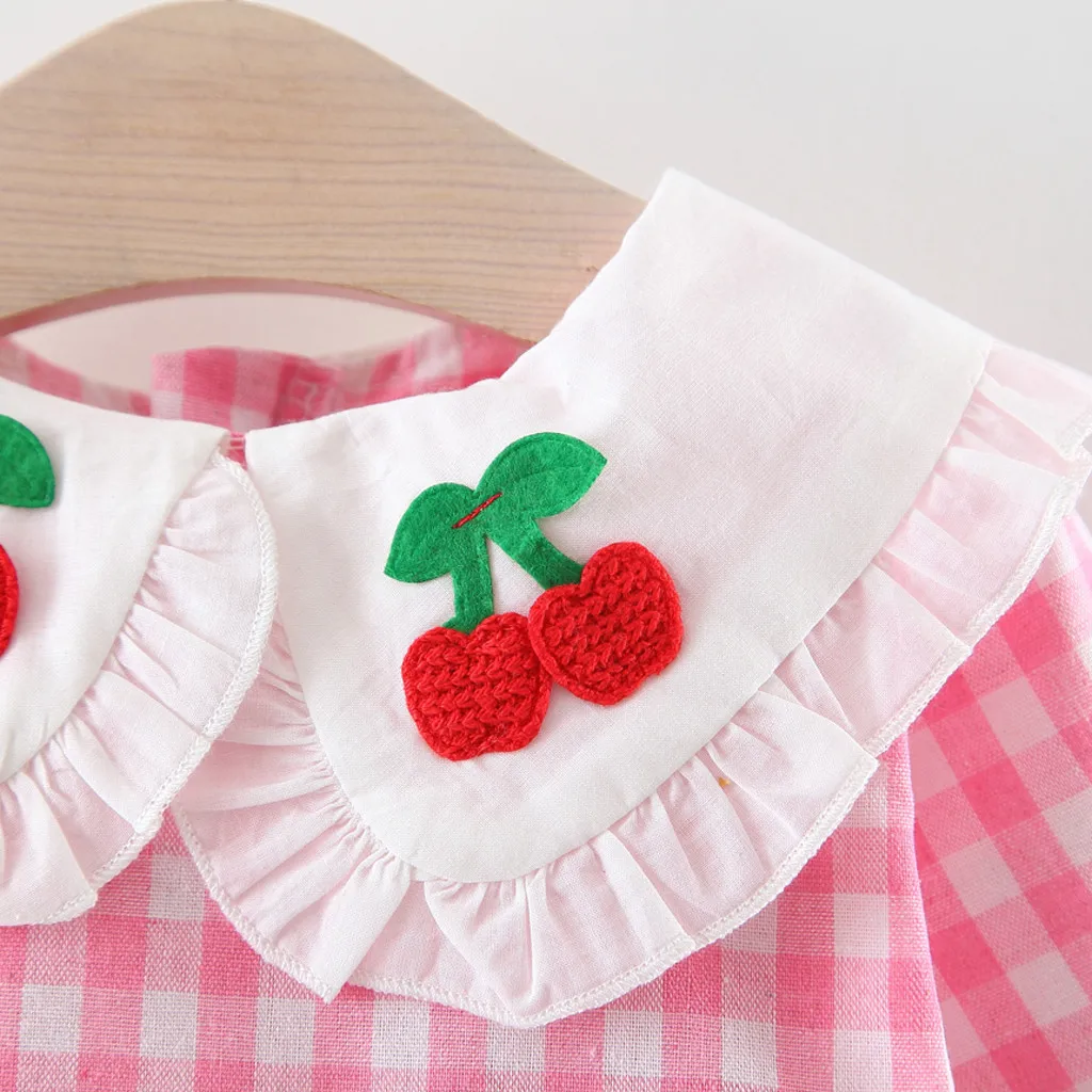 Детские платья для девочек; платье vestidos vestido infantil; Одежда для девочек; vestido; кружевное с рюшами для маленьких девочек; в клетку; вишня; Z4