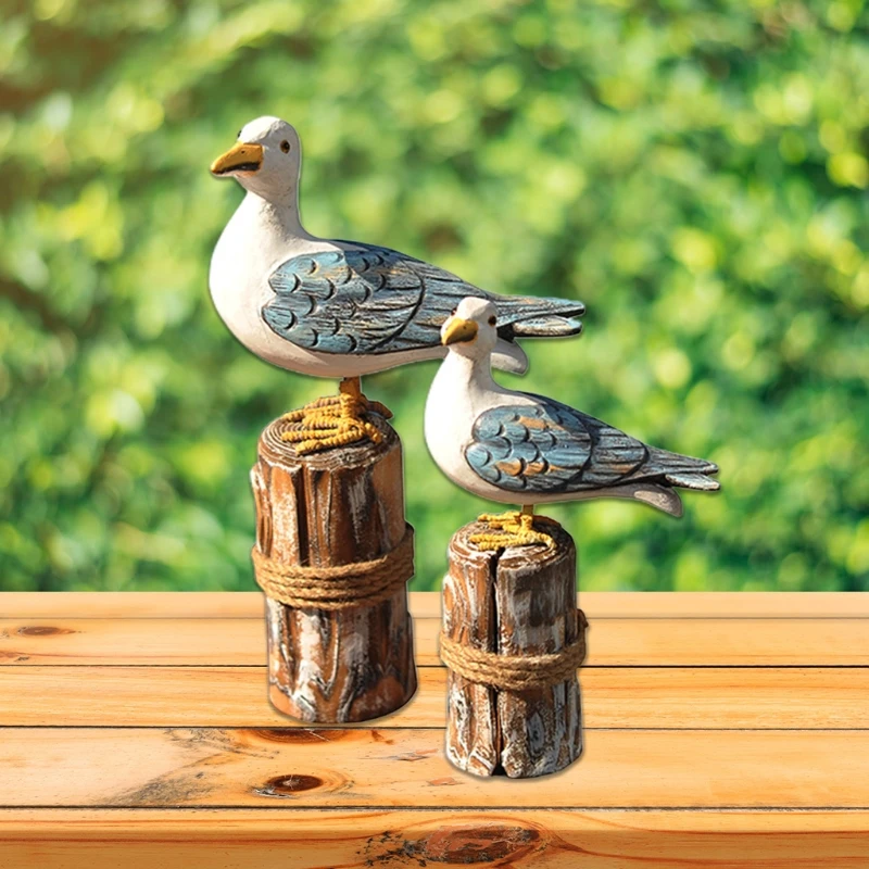 

2 Pcs Wooden Seagull Figurines Home Decor Children's Room Desktop Ornaments H051