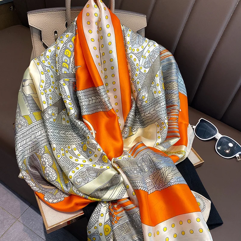 

Brand Designer Silk Scarf Women Long Shawls Wraps Autumn Bandana Scarves Pashmina Female Luxury Beach Hijab Foulard 90*180cm