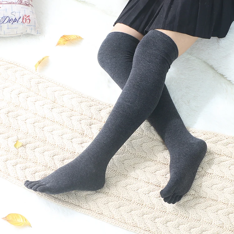 Dark gray Гольфы с пятью пальцами женские хлопковые чулки выше колена для девушек г. Теплые длинные чулки сексуальные Medias - Цвет: Dark gray