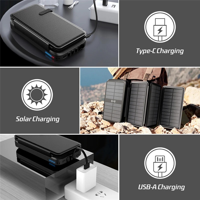 43800mah solar power bank fast qi wireless charger for iphone 12 samsung huawei xiaomi poverbank pd 20w fast charging powerbank free global shipping