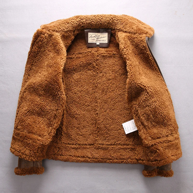 Новинка 2020 Мужская летная куртка из овчины модная кожаная с карманами и