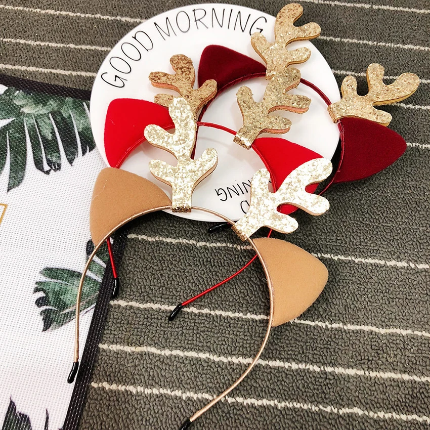 Милый Рождественский головной убор с кошачьими ушками оленей костюм для