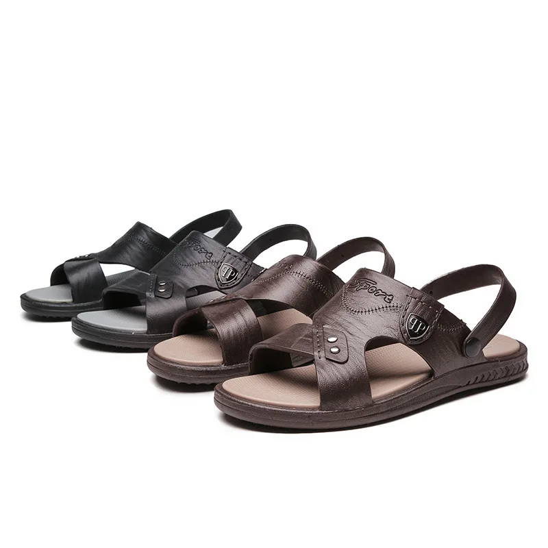 

2021 Summer New Flat Slip on Sandals Men Fashion Non-slip Slippers for Male Comfortable Chic Sandy Beach Leather Men Sandals