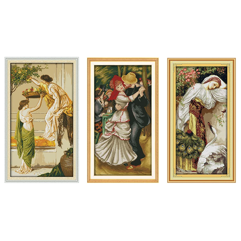 

Stamped Cross Stitch Kit The Girl and Goose Decor Crafts Painting Counted Printed on Canvas 14CT 11CT Embroidery Needlework Sets
