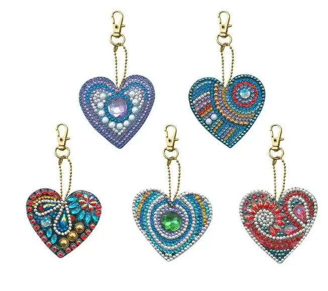 heart 5pcs 4/5 шт. 5d Diy алмазная живопись брелок в виде совы с единорогом в сердечки с длинными рукавами особой формы ювелирные изделия с бриллиантами украшения для девушек и женщин сумка для ключей - Цвет: heart 5pcs