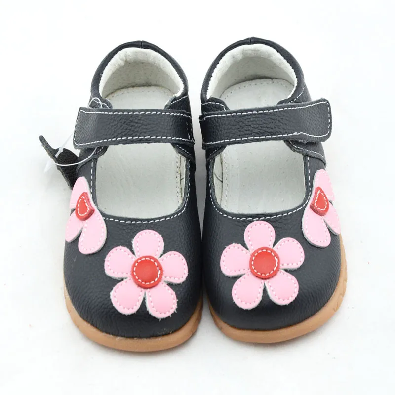 Обувь для девочек из натуральной кожи черные туфли мэри джейн с цветами белая