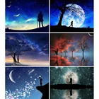 Картина из бутика KAMY YI с изображением ночного неба, Луны, пейзажа, людей, алмазная вышивка крестиком 5D, мозаика для самостоятельной вышивки, Европейское украшение для дома
