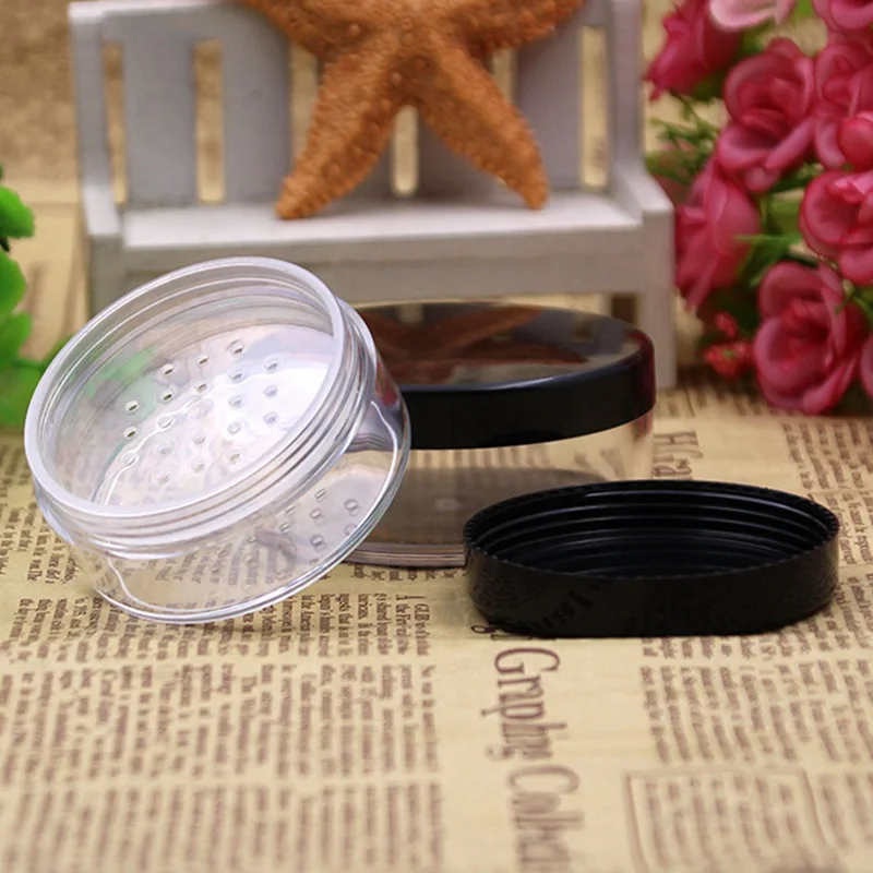 30g/50g Plastic Loose Powder Jar With Sifter Empty  Cosmetic Container Black Matte Cap Makeup Compact Portable Loose Powder Box images - 6