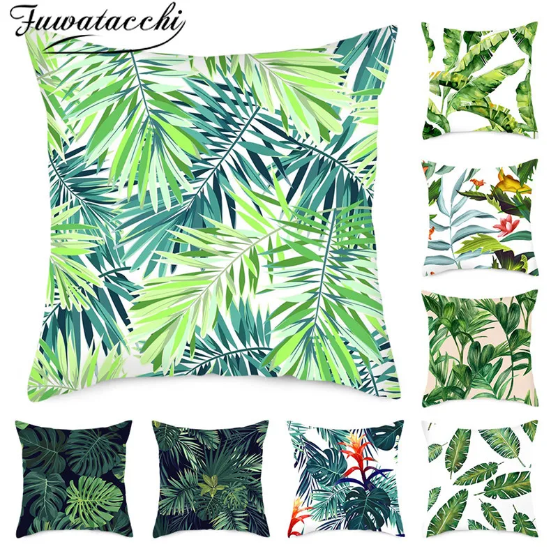 Чехол-наволочка Fuwatacchi из чистого льна с изображением пальмовых листьев