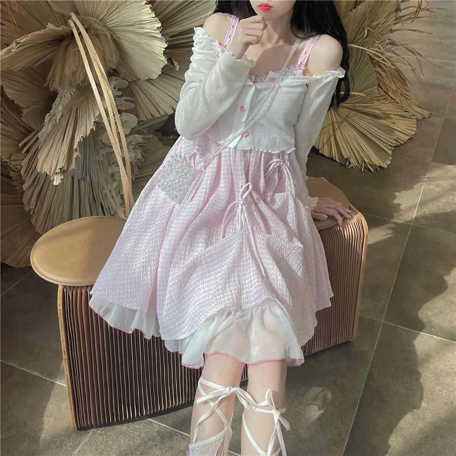 

Lace Party Dress Solid Ruffles Knitting Patchwork Women Spaghetti Strap Dress 2021 Mesh Backless V-neck Long Dress Vestidos