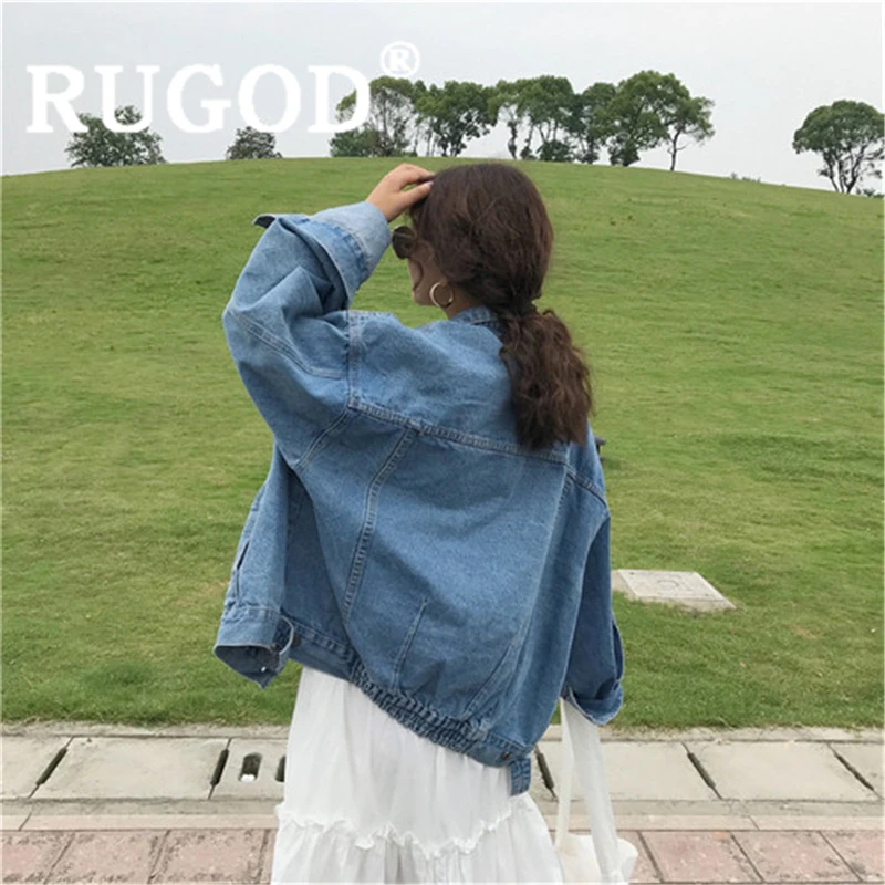 RUGOD Женские однотонные синие базовые джинсовые куртки винтажный отложной воротник тонкий плюс размер джинсовое пальто осенний Модный женский топ