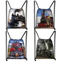 locomotive steam train backpack children school bags kids school backpack book bag boys girls casual drawstring bag