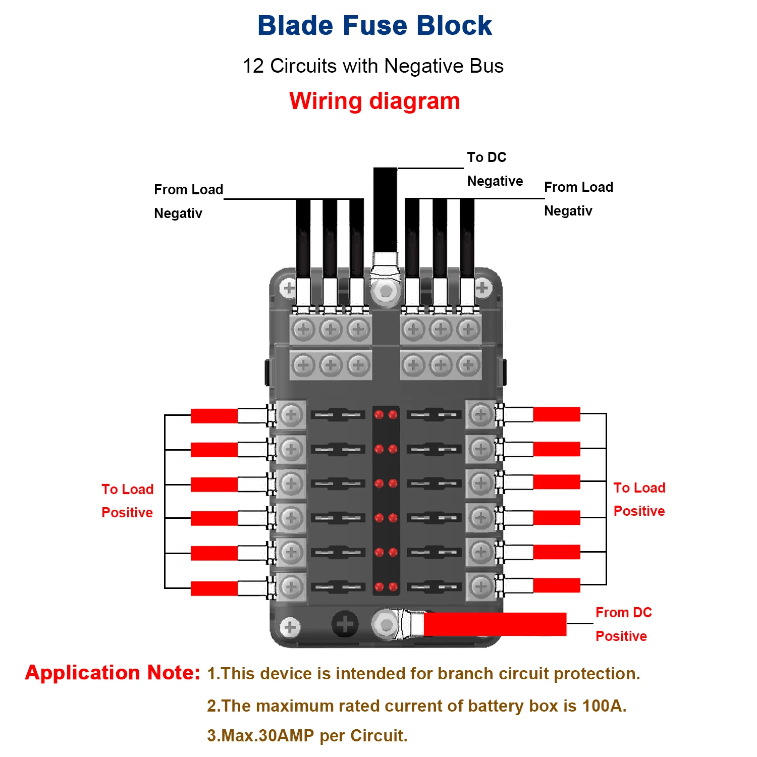 

Car Blade Holder Fuse Box 12V 24V Independent positive and negative fuse box with LED indicator for Car Boat Marine Trike