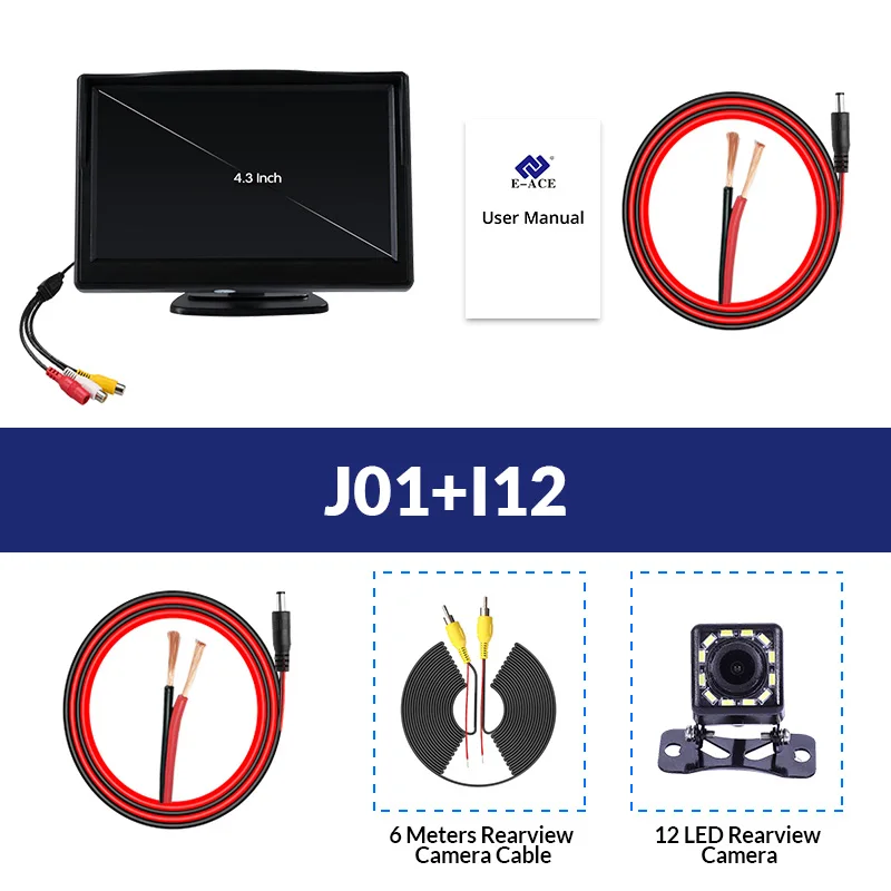 J01-I12 E-ACE, 4,3 дюймов, автомобильный монитор, TFT lcd дисплей, камера заднего вида, парковочная система для камеры заднего вида, HD цифровой цвет - Цвет: J01-I12