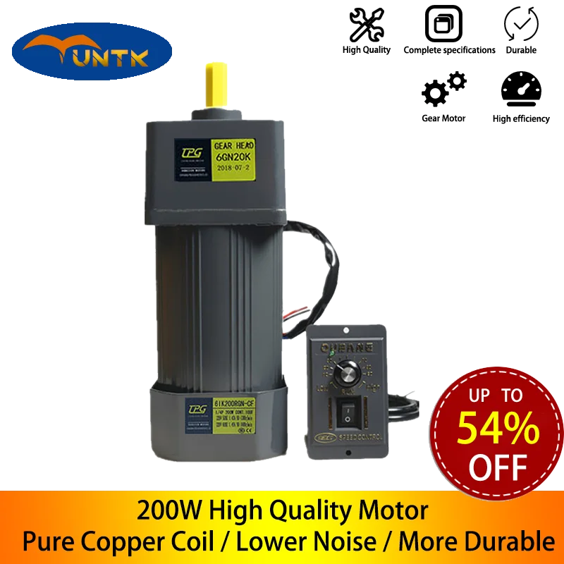 

200W 110V AC Gear Electric Motor With speed regulator Adjustable Speed Single Phase Asynchronous High Torque Deceleration