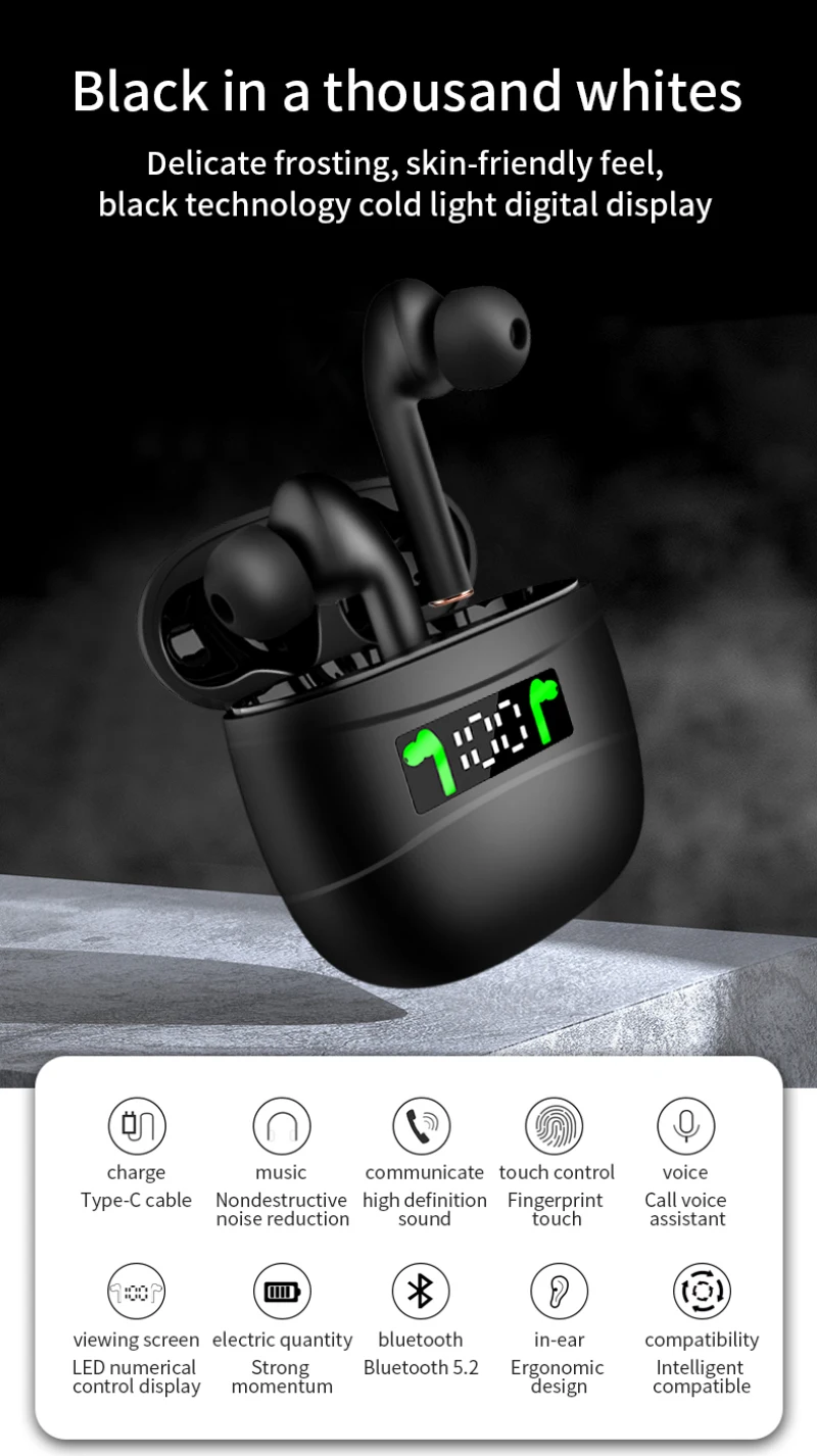 

New Bluetooth Headphone Power Indicator Headphone Mini Dual-ear Wireless Bluetooth Headset Noise Cancelling Sport Headset